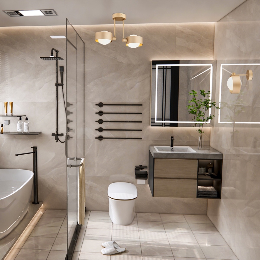 Argon 7215 - Lampadario da bagno a sospensione con supporto rigido MASSIMO PLUS 2xG9/6W/230V IP44 oro