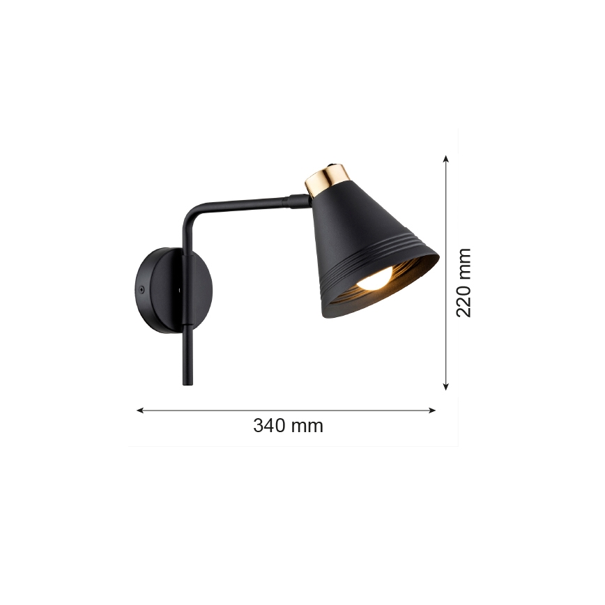 Argon 8008 - Applique AVALONE 1xE27/15W/230V 34 cm nero/oro