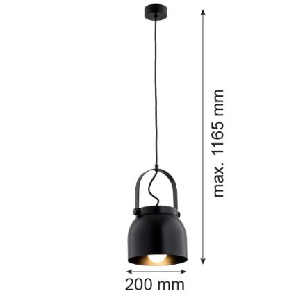 Argon 8281 - Lampadario a sospensione con filo LOGAN 1xE27/15W/230V diametro 20 cm nero