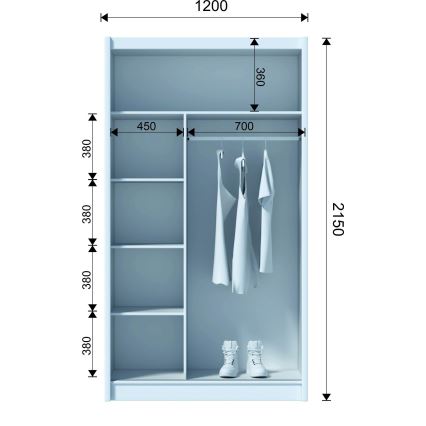 Armadio con specchio SABRINA 120x215 cm bianco