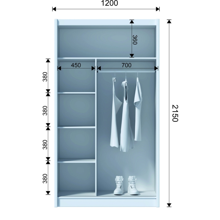 Armadio con specchio SABRINA 120x215 cm bianco