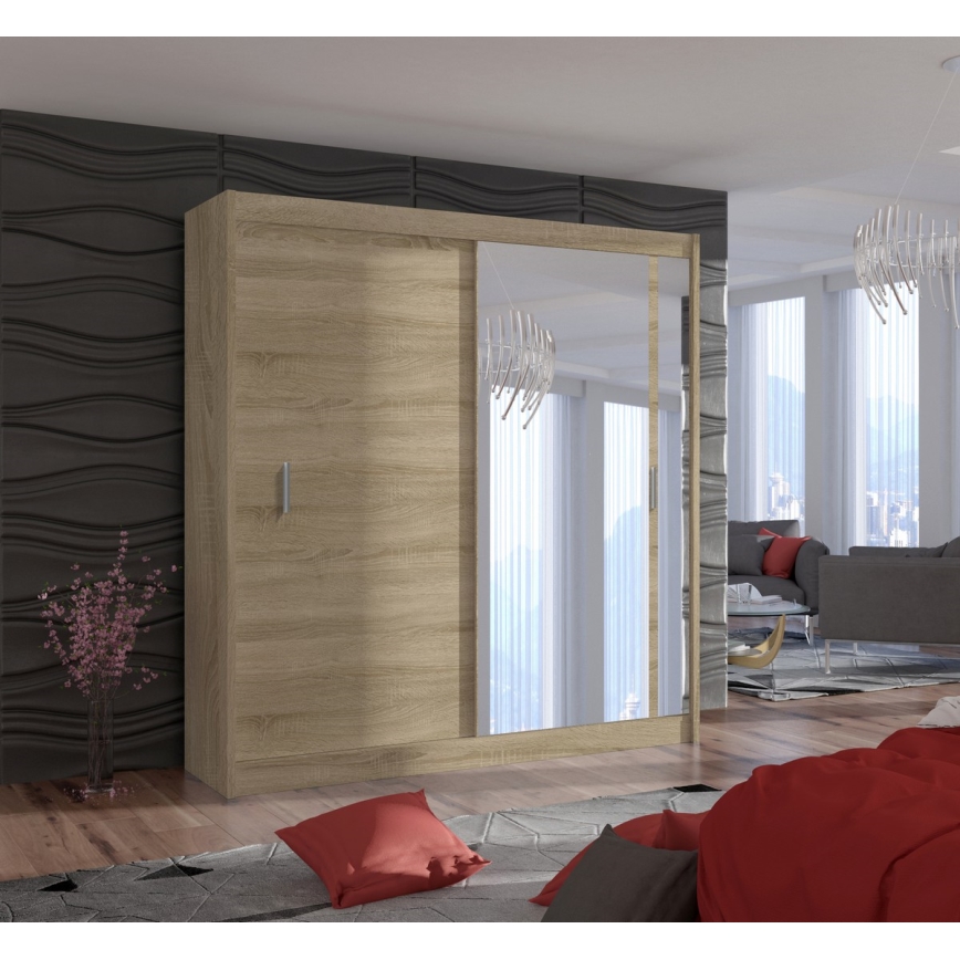Armadio con specchio SABRINA 203x215 cm rovere sonoma