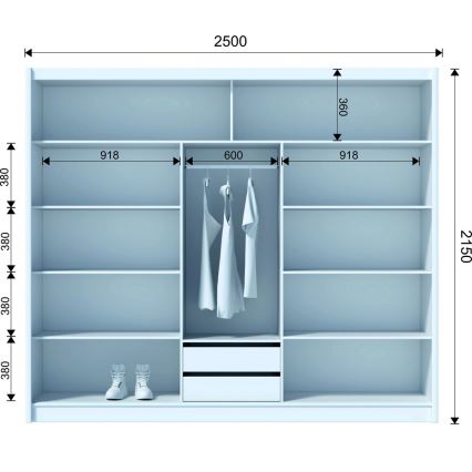 Armadio con specchio SABRINA 250x215 cm bianco