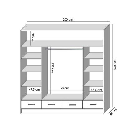Armadio con specchio SANNA 200x215 cm rovere artigianale