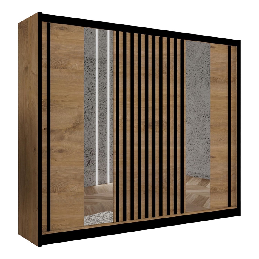 Armadio con specchio SANTINO 250x215 cm quercia craft/nero