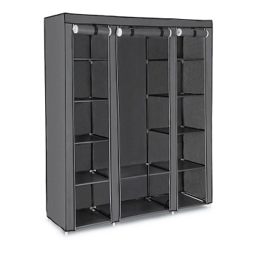 Armadio in tessuto con ripiani e barra appendiabiti MATIS 150x175 cm grigio