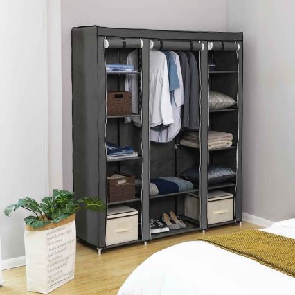 Armadio in tessuto con ripiani e barra appendiabiti MATIS 150x175 cm grigio