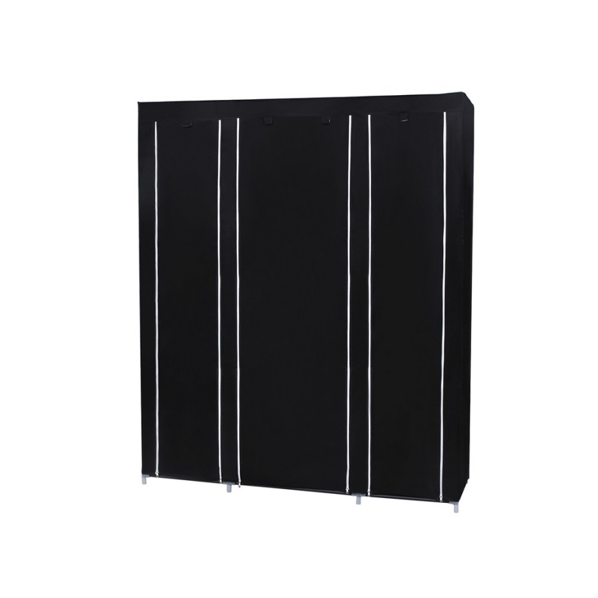 Armadio in tessuto con ripiani e barra appendiabiti MATIS 150x175 cm nero