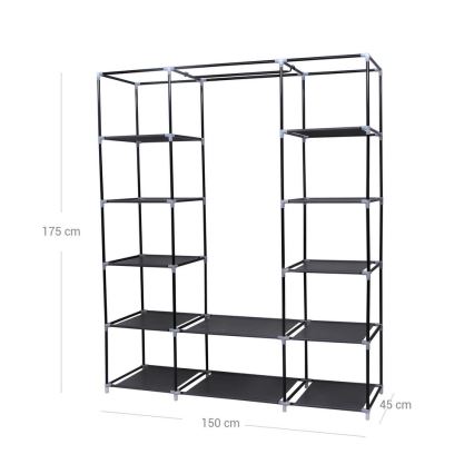 Armadio in tessuto con ripiani e barra appendiabiti MATIS 150x175 cm nero