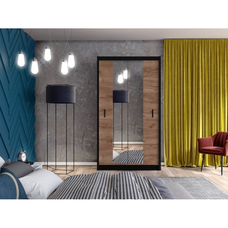 Armadio con specchio MIRO 120x215 cm rovere craft/nero