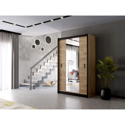 Armadio con specchio MIRO 150x215 cm rovere craft/nero