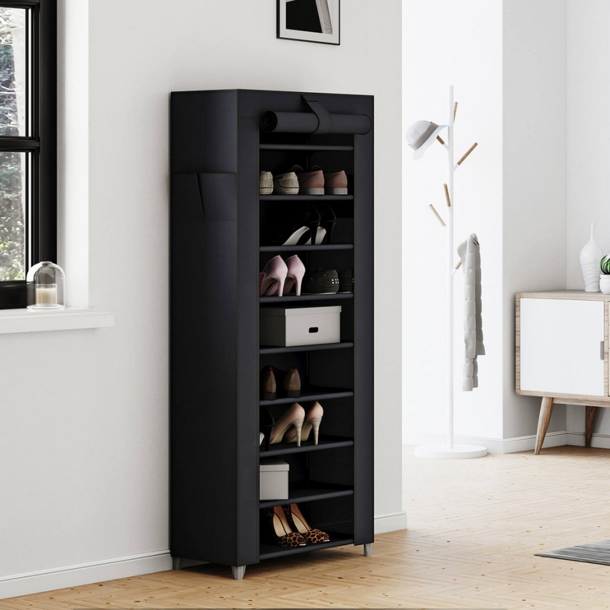 Armadio salvaspazio in tessuto con ripiani MATIS 58x160 cm, nero