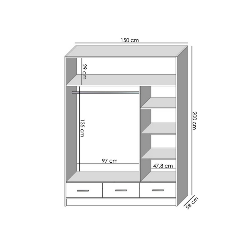 Armadio con specchio SANNA 150x215 cm rovere sonoma