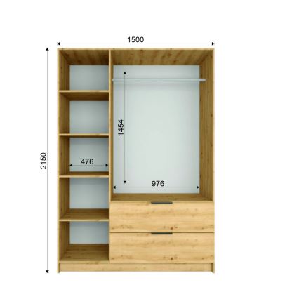 Armoire avec miroir VISTA 150x215 cm chêne artisan/graphite