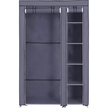 Armoire de rangement en tissu avec étagères et tringle à vêtements MATIS 110x175 cm gris