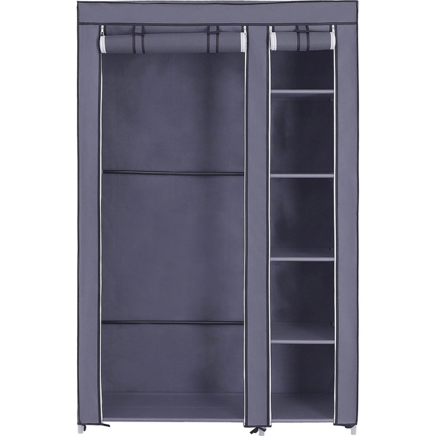 Armoire de rangement en tissu avec étagères et tringle à vêtements MATIS 110x175 cm gris