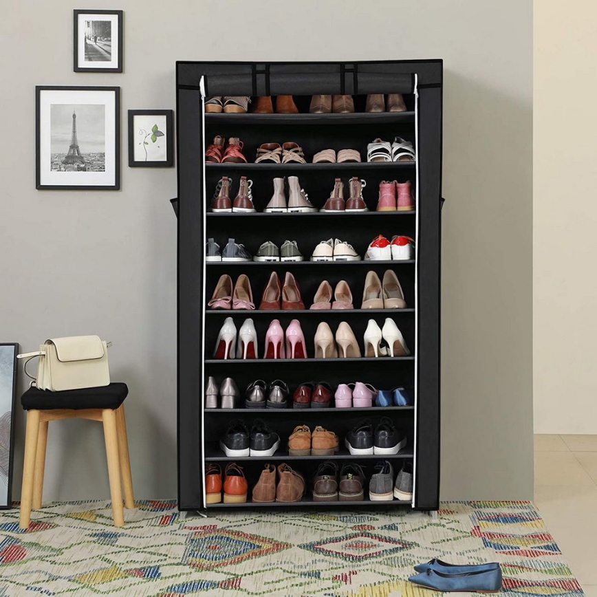 Armoire de rangement en tissu avec étagères MATIS 88x160 cm noire