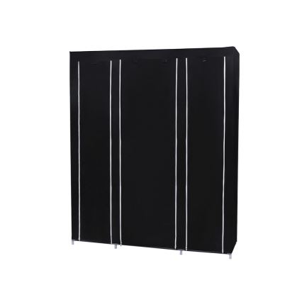 Armoire de rangement en tissu MATIS 150x175x45 cm, noire, avec étagères et tringle de penderie