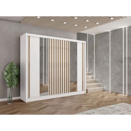 Armoire SANTINO 250x215 cm avec miroir, blanc/chêne craft