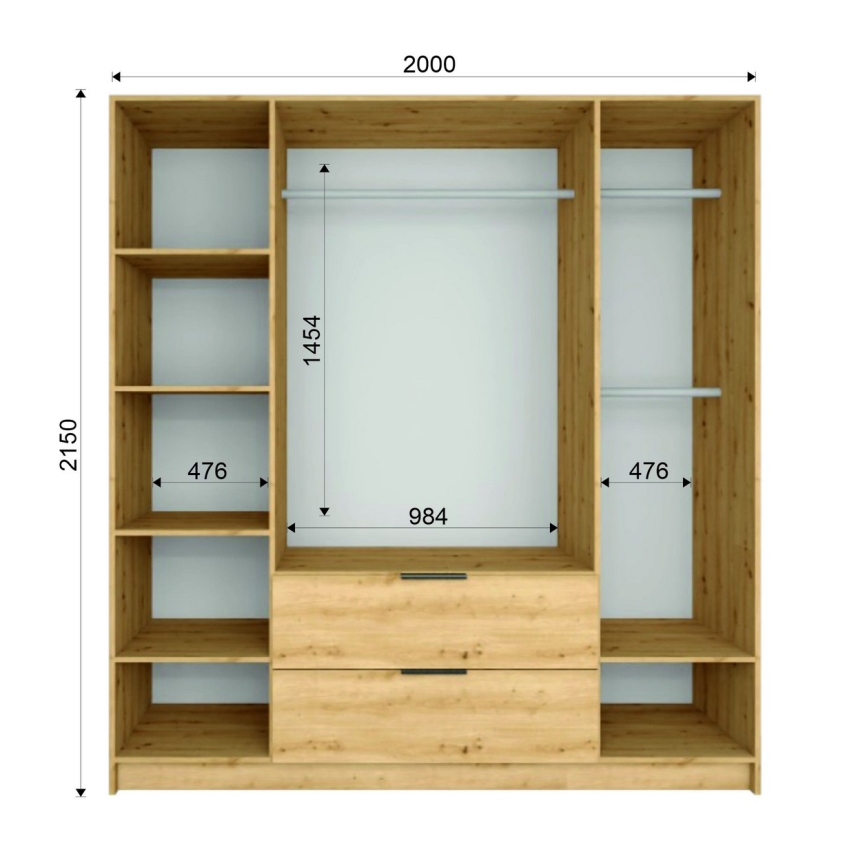 Armoire VISTA avec miroir 200 x 215 cm, chêne artisan/graphite