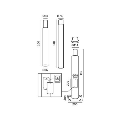 Asta metallica per palo d'illuminazione esterna BASE 3 m grigia