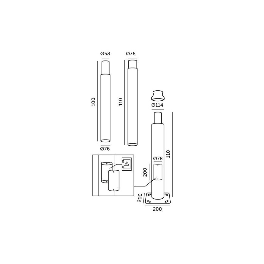 Asta metallica per palo d'illuminazione esterno BASE, 3 m, nera