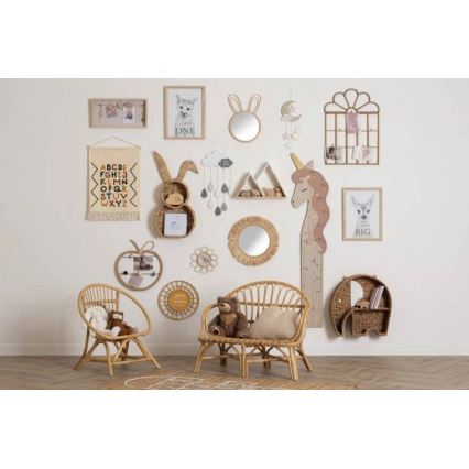 Atmosphera - Miroir mural pour enfants LION Ø 38 cm en rotin/raffia