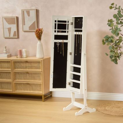 Atmosphera - Miroir sur pied avec boîte à bijoux KRISTIN 146,8 x 37 cm blanc