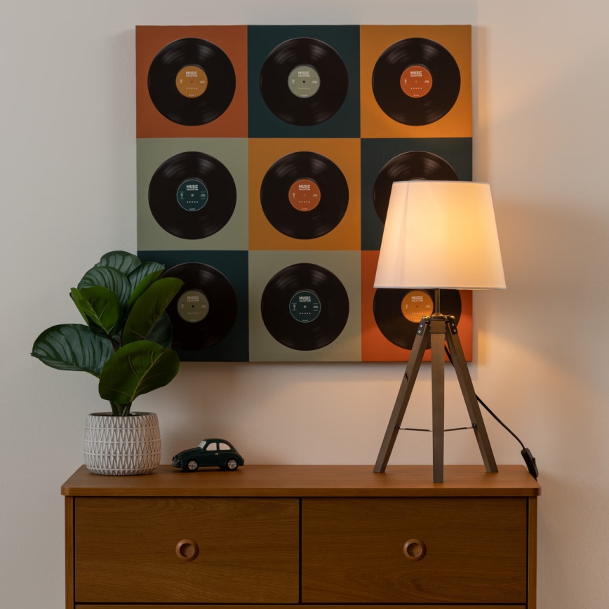 Atmosphera - Tischleuchte RUNO 1xE27/25W/230V Holz/weiß