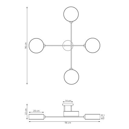 Aufbau-Deckenleuchte MAGA 4xE14/10W/230V schwarz/grau
