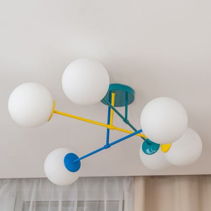 Aufbau-Deckenleuchte MOON 6xE27/15W/230V türkis/gelb/blau