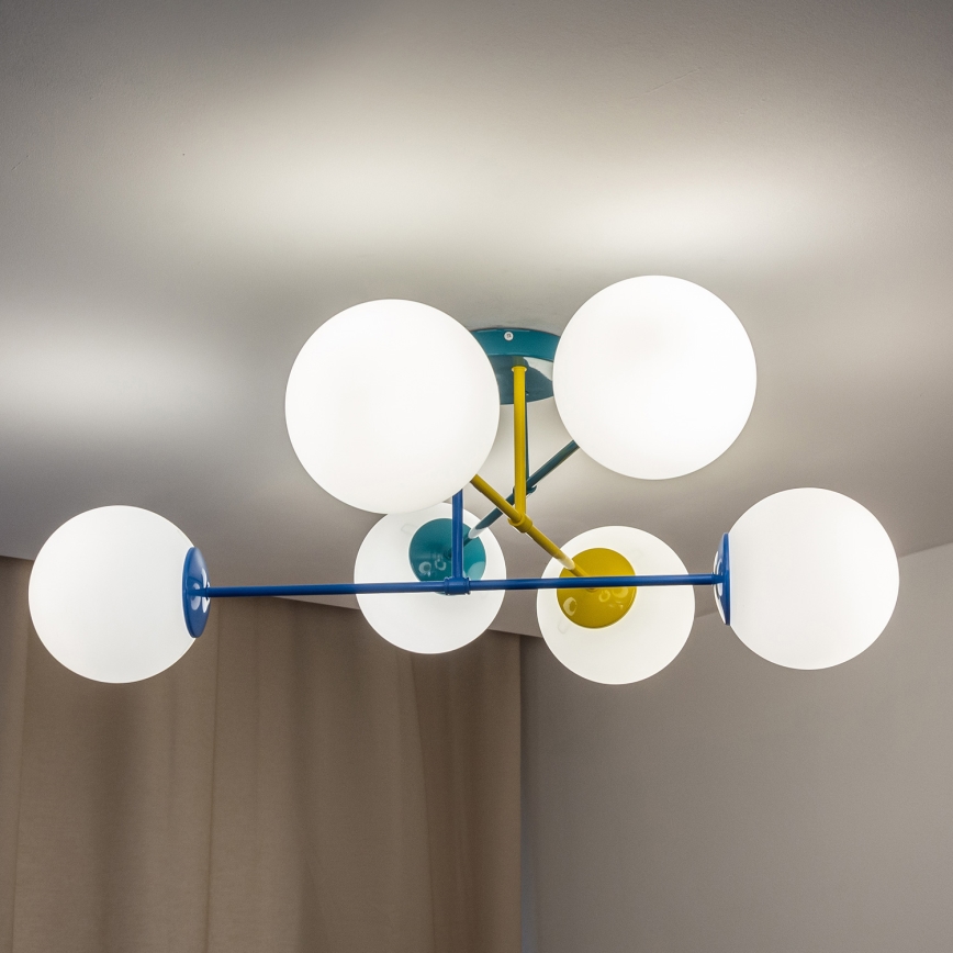 Aufbau-Deckenleuchte MOON 6xE27/15W/230V türkis/gelb/blau