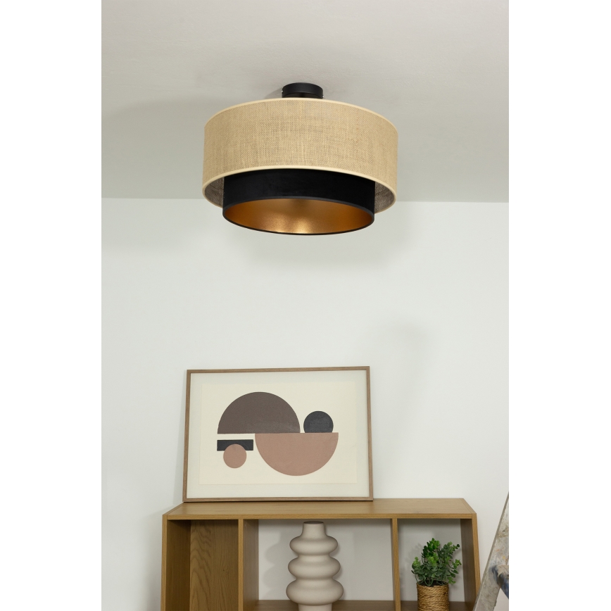 Aufbau-Deckenleuchte SARTA 1xE27/60W/230V Ø 45 cm schwarz/Jute