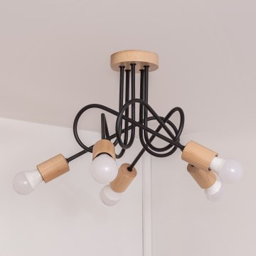 Aufbauleuchte OXFORD 5xE27/15W/230V Kiefer/Schwarz