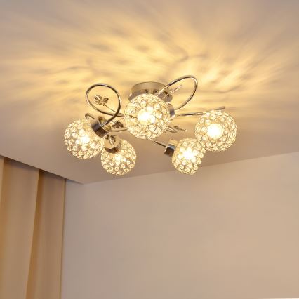 Aufbauleuchte SOPHIA 5xE27/15W/230V glänzendes Chrom/klar