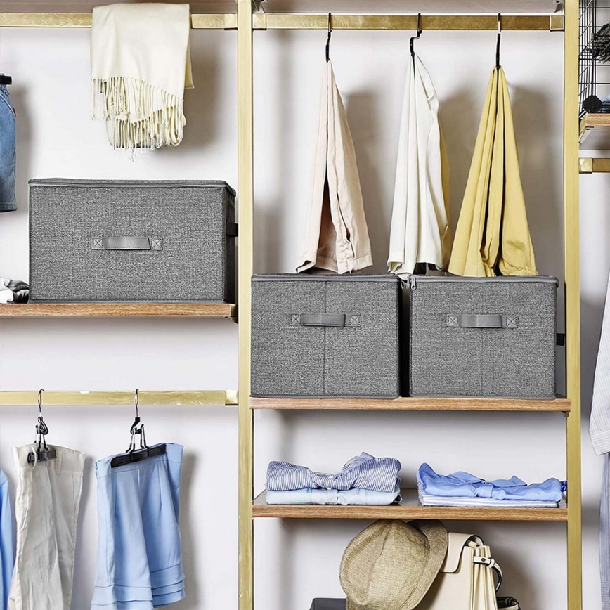 Aufbewahrungsboxen mit Reißverschluss, 3er-Set CURAN, grau