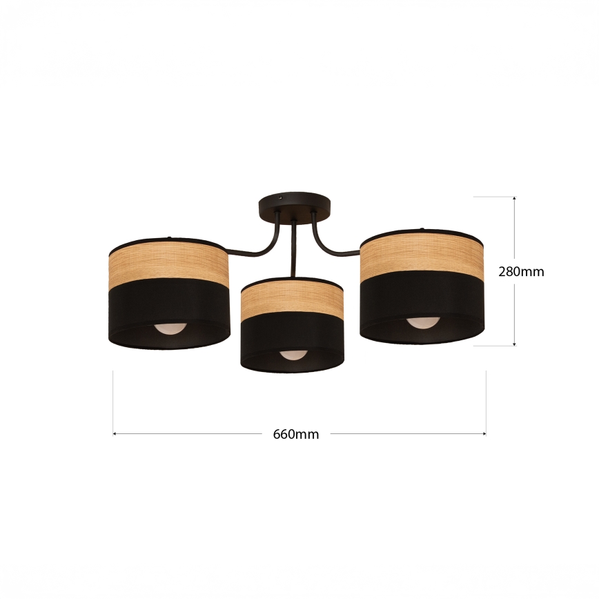 Aufgesetzte Deckenleuchte ALBA, 3x E27, 15 W, 230 V, Ø 66 cm, schwarz/braun