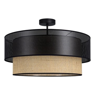 Aufgesetzte Deckenleuchte BORHO, 1x E27 (max. 60 W), 230 V, Ø 50 cm, schwarz/jute
