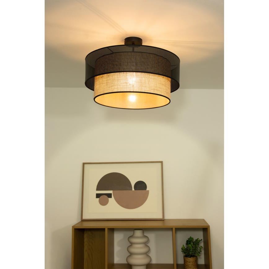 Aufgesetzte Deckenleuchte BORHO, 1x E27 (max. 60 W), 230 V, Ø 50 cm, schwarz/jute