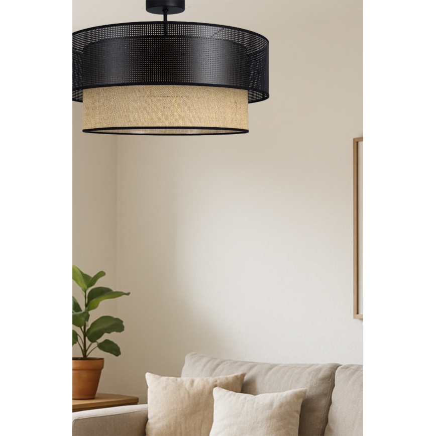 Aufgesetzte Deckenleuchte BORHO, 1x E27 (max. 60 W), 230 V, Ø 50 cm, schwarz/jute
