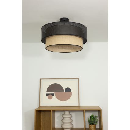 Aufgesetzte Deckenleuchte BORHO, 1x E27 (max. 60 W), 230 V, Ø 50 cm, schwarz/jute