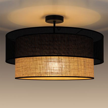 Aufgesetzte Deckenleuchte BORHO, 1x E27 (max. 60 W), 230 V, Ø 50 cm, schwarz/jute