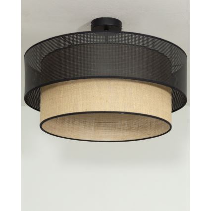 Aufgesetzte Deckenleuchte BORHO, 1x E27 (max. 60 W), 230 V, Ø 50 cm, schwarz/jute