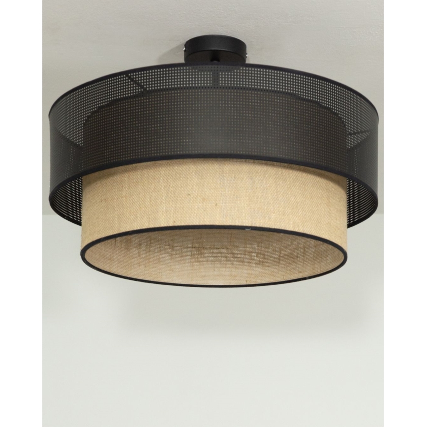 Aufgesetzte Deckenleuchte BORHO, 1x E27 (max. 60 W), 230 V, Ø 50 cm, schwarz/jute