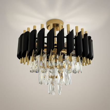 Aufgesetzte Deckenleuchte CRISTAL 5xE14/10W/230V Ø 38 cm schwarz/gold