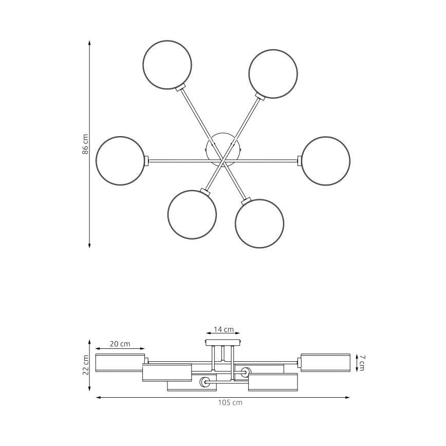 Aufgesetzte Deckenleuchte MAGA 6xE14/10W/230V grau