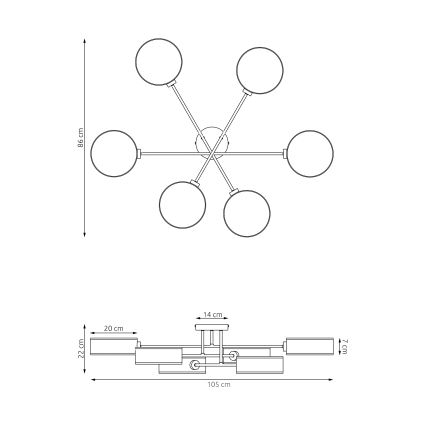 Aufgesetzte Deckenleuchte MAGA 6xE14/10W/230V schwarz/grau