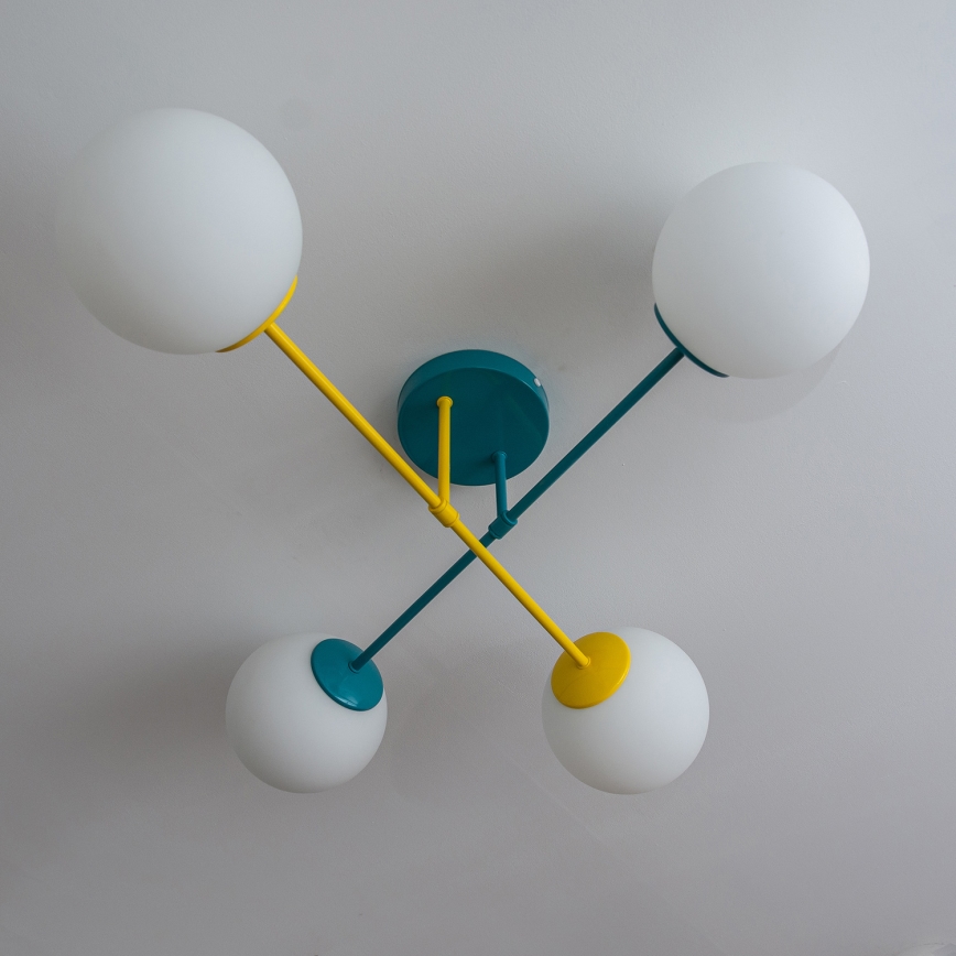 Aufgesetzte Deckenleuchte MOON 4xE27/15W/230V türkis/gelb