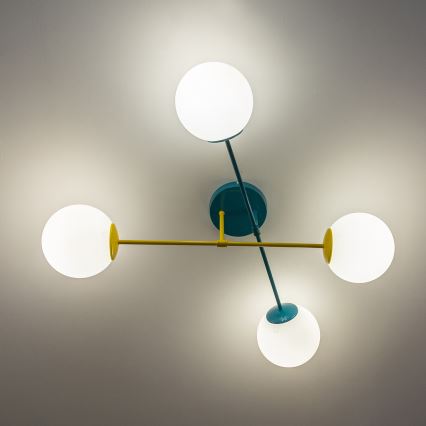 Aufgesetzte Deckenleuchte MOON 4xE27/15W/230V türkis/gelb