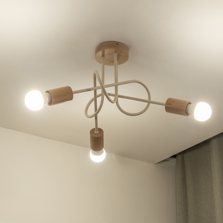 Aufgesetzte Deckenleuchte OXFORD 3xE27/15W/230V Kiefer/Creme